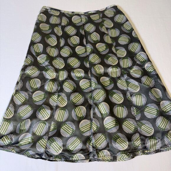Amanda Smith Green Circle Dot 100% Silk Career A-Line Side Zip Skirt Size 8 - Picture 7 of 10